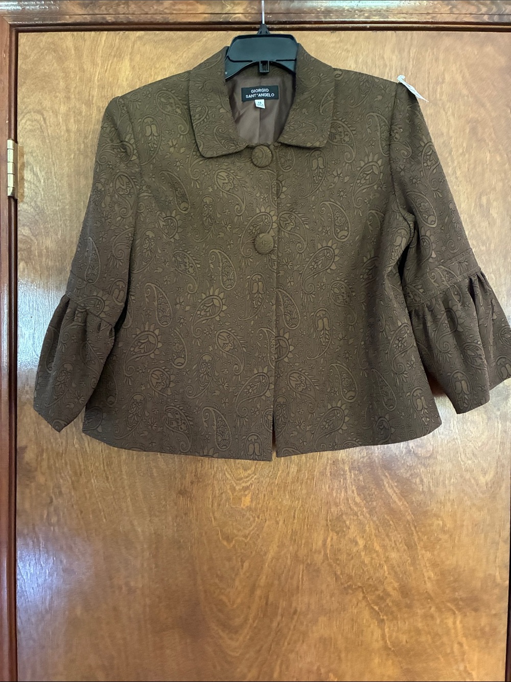 Giorgio Sant' Angelo Brown Paisley Cropped Peplum Jacket Size 14